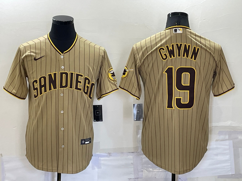 Men's San Diego Padres Tony Gwynn #19 Khaki Stitched Jersey